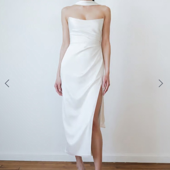Jenny Yoo Dresses & Skirts - Jenny Yoo Perla Dress White Strapless Ruched Midi Dress